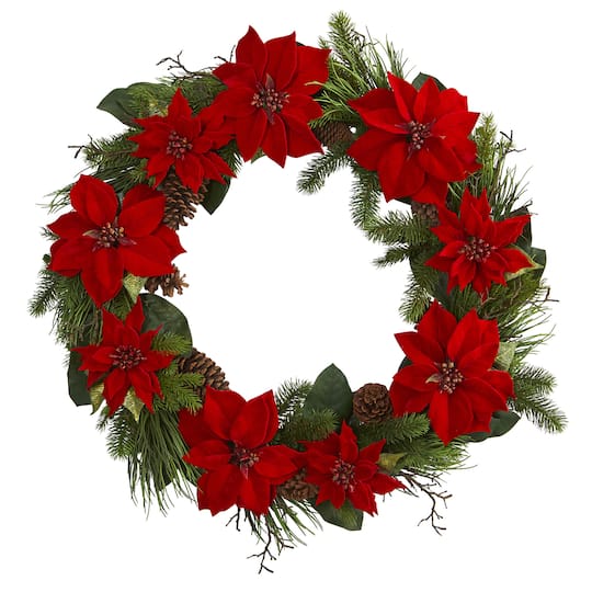 3ft. Red Poinsettia & Pine Wreath